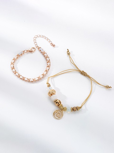 

YoungWildFree Women 2 Gold-Toned & White Brass Gold-Plated Charm Bracelet