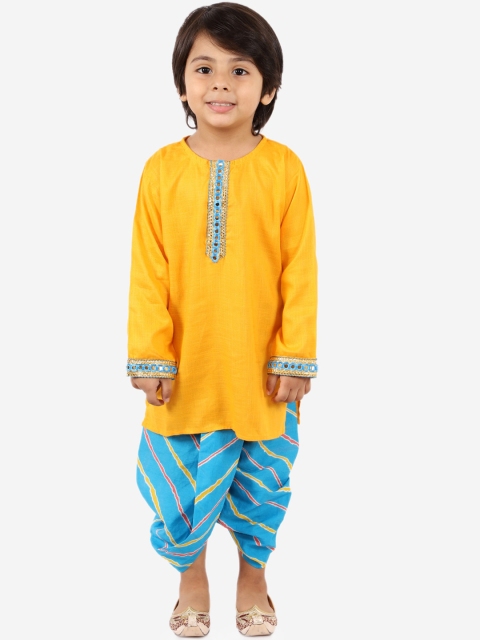 

KID1 Boys Yellow & Blue Pure Cotton Kurta with Dhoti Pants