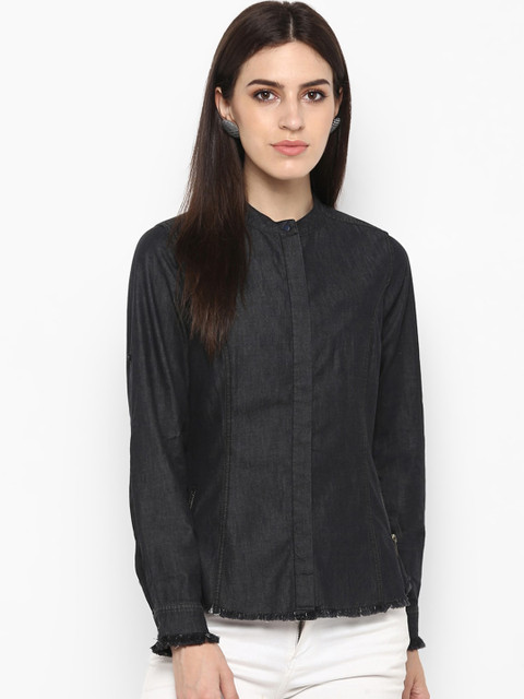 

FOSH Women Black Denim Casual Shirt