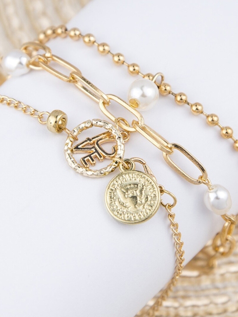 

YoungWildFree Women 3 Gold-Toned & White Brass Link Bracelet