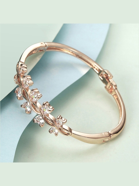 

YoungWildFree Women Gold-Toned & Transparent Brass Cubic Zirconia Gold-Plated Bangle-Style Bracelet