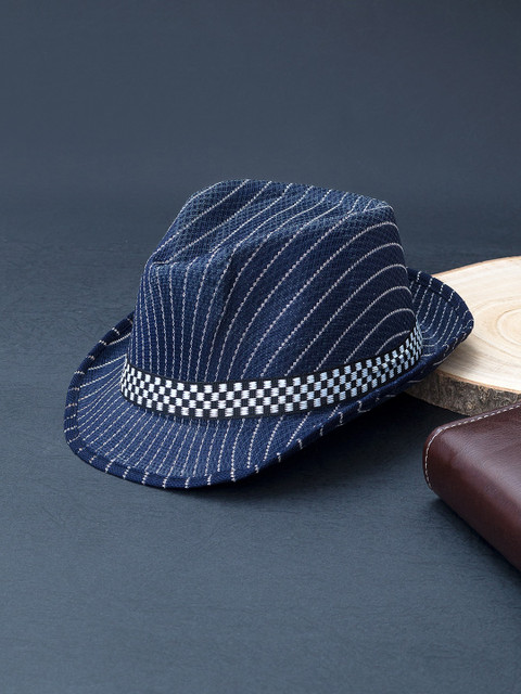 

Golden Peacock Boys Navy Blue & White Striped Fedora Hat