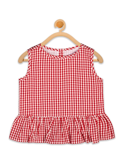 

Olele Girls Red Gingham Checked Pure Cotton Peplum Crop Top