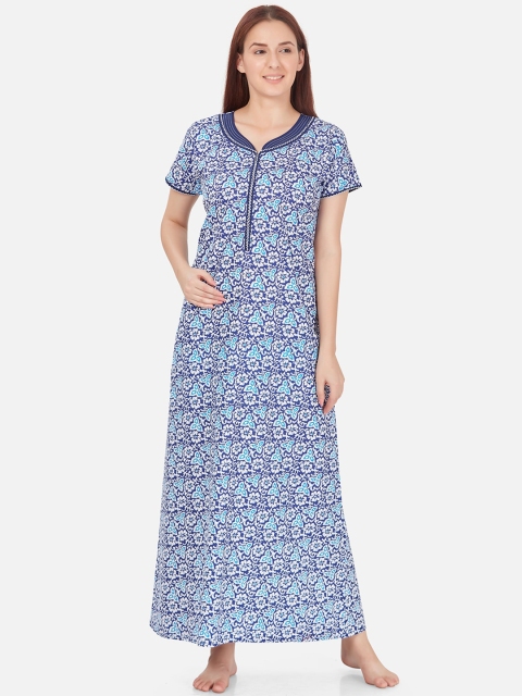 

Sand Dune Printed Cotton Maternity & Feeding Nightdress, Blue