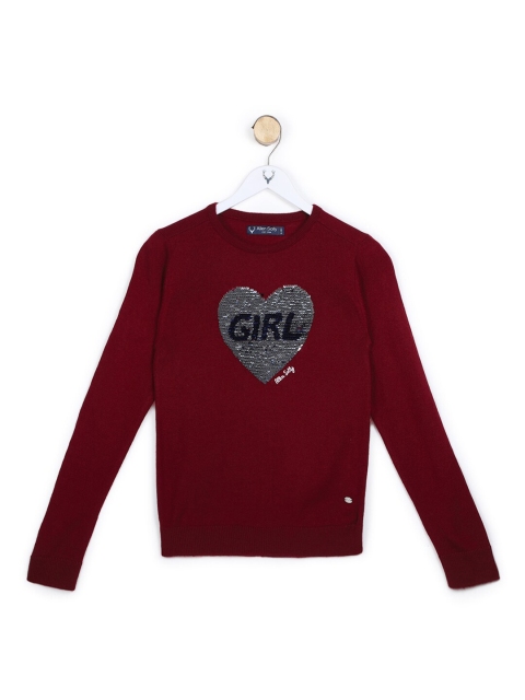 

Allen Solly Junior Girls Maroon & Black Typography Pullover with Embellished Detail