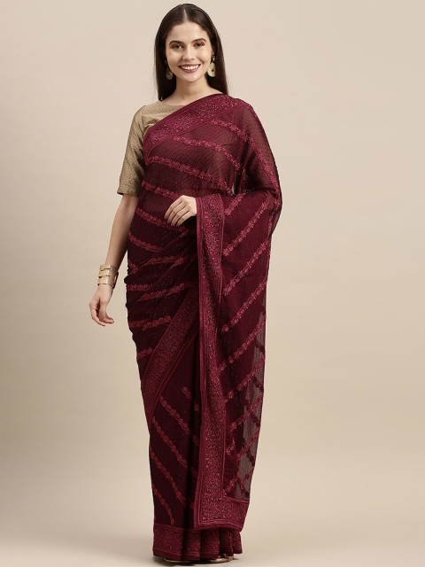 

Soch Maroon Floral Pure Chiffon Saree