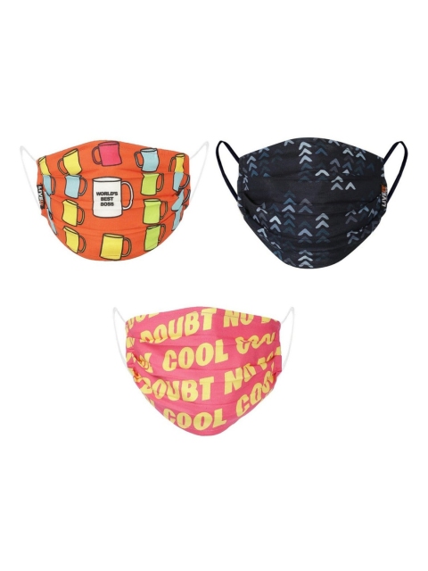 

LIVE IT SAFE Pack Of 3 Printed 4-Ply Reusable Nano-Technology Cotton Cloth Masks, Pink