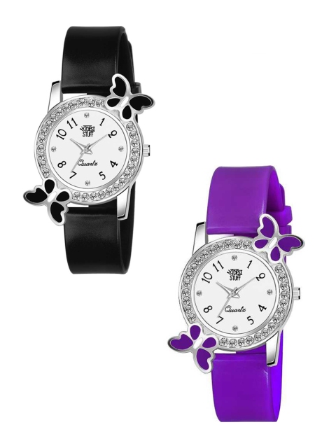 

SWADESI STUFF Women Set Of 2 Leather Strap Couple Analogue Watch, Multi