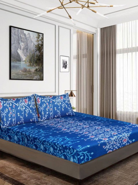 

Aura Blue & White Floral 160 TC Queen Bedsheet with 2 Pillow Covers