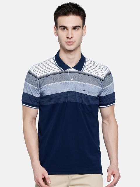 

Monte Carlo Men Blue & Grey Striped Polo Collar T-shirt