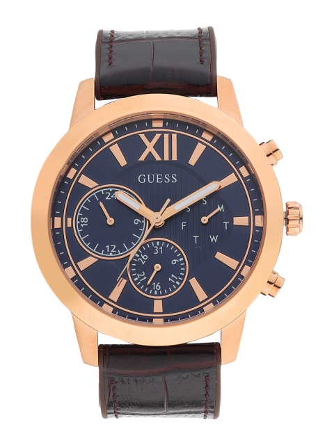

GUESS Men Blue Dial & Brown Leather Textured Straps Analogue Watch - GW0219G3