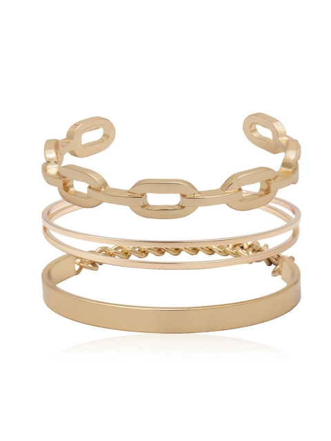 

YoungWildFree Women Pack of 3 Gold-Toned Brass Gold-Plated Kada Bracelet
