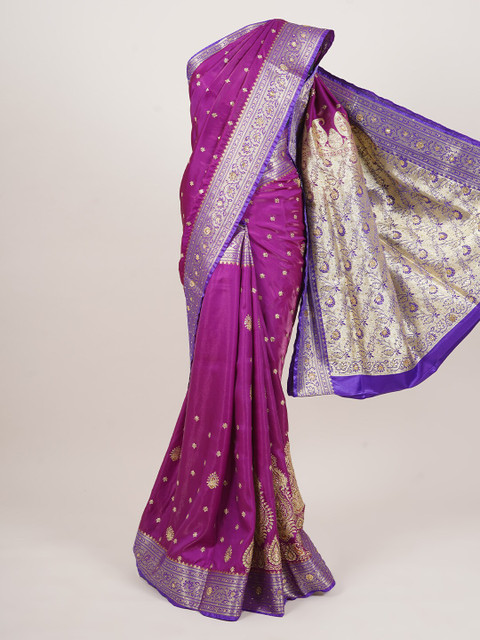 

Pothys Purple & Blue Woven Design Zari Art Silk Banarasi Saree