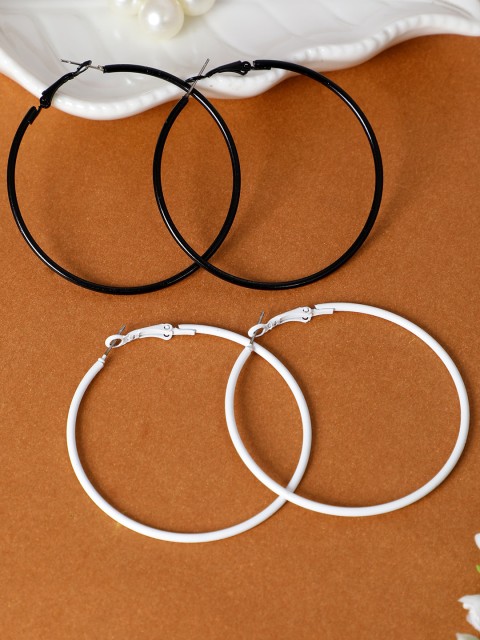 

AQUASTREET Pack Of 2 White & Black Circular Hoop Earrings