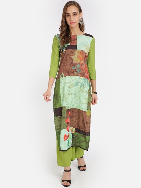 

SAADHVI Women Green Abstract Printed Crepe Kurta