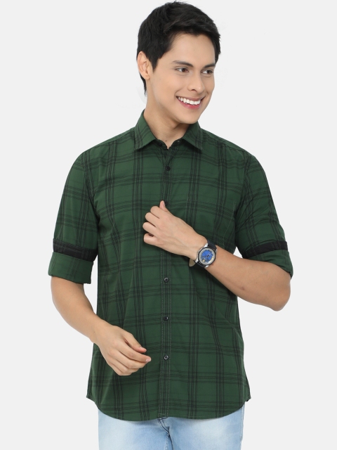 

HERE&NOW Men Green Slim Fit Tartan Checks Checked Casual Shirt