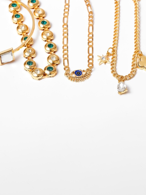 

YoungWildFree Women 4 Gold-Toned & Green Brass Gold-Plated Charm Bracelet