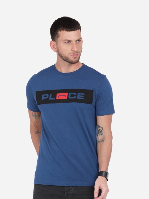 

883 Police Men Navy Blue Typography Applique T-shirt