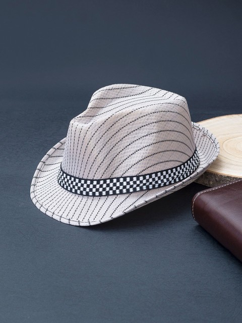 

Golden Peacock Boys Off-White Striped Tear Drop Shaped Fedora Hat