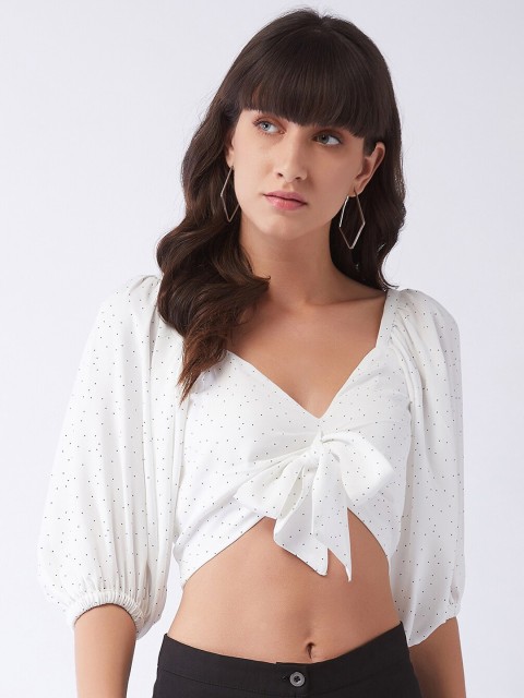 

MAGRE White Puff Sleeve Regular Crop Top