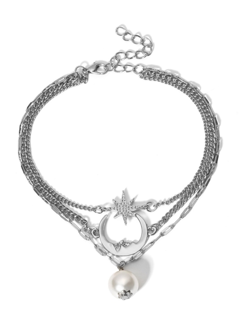 YoungWildFree Women Silver-Plated Oxidised Anklet