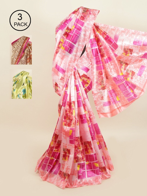 

Pothys Pack of 3 Ethnic Motifs Jute Silk Sarees, Pink