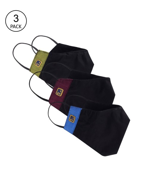 

Balista Adults Pack Of 3 Black Solid 4-Ply Reusable Cotton Cloth Masks