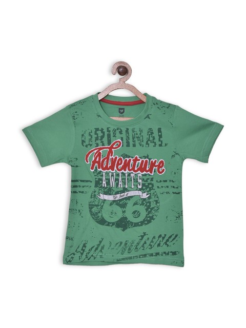 

612 league Boys Green & Red Typography Printed T-shirt