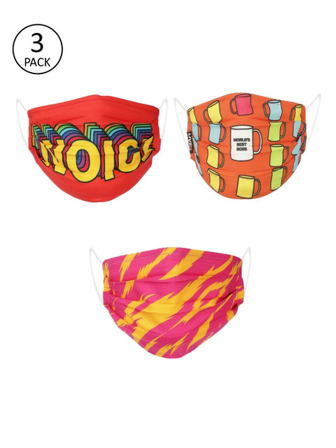 

LIVE IT SAFE Unisex Pack Of 3 Printed 4-Ply Reusable Anti Pollution Nano-Technology Cotton Cloth Face Masks, Orange