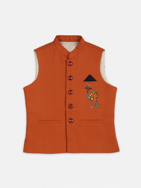 

MAXENCE Boys Orange Solid Satin Nehru Jacket