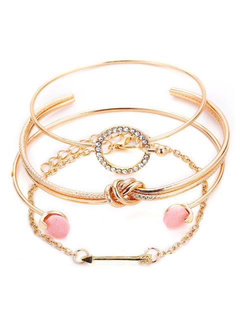 

YoungWildFree Women Set of 4 Gold-Toned & White Brass Gold-Plated Cuff Bracelet