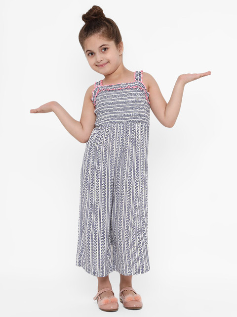 

Nauti Nati Girls Blue & White Printed Basic Jumpsuit
