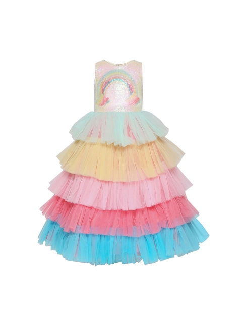 

Oui Girls Rainbow printed Mermaid Sequin Net Dress, Multi