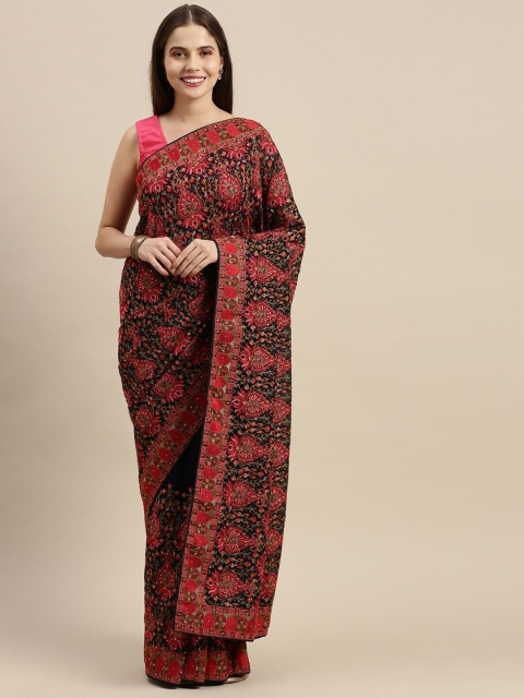 

Soch Navy Blue & Red Floral Pure Georgette Saree