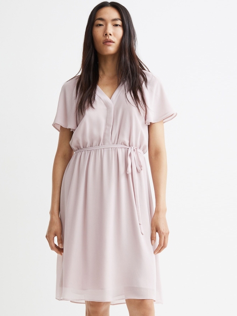 

H&M Women Pink A-Line Solid Chiffon Dress