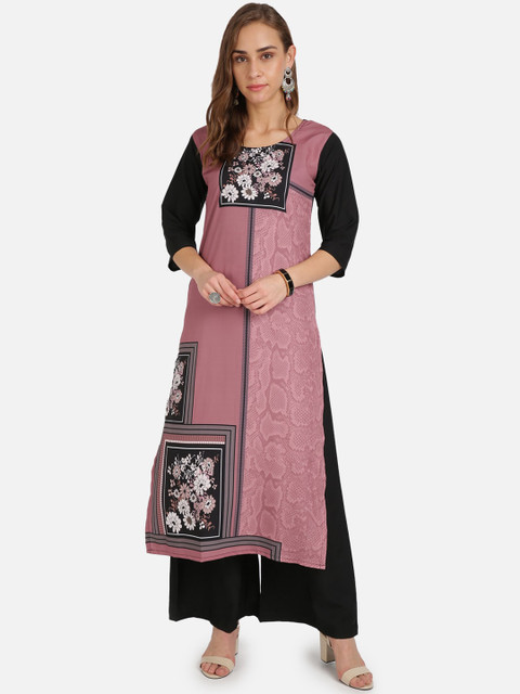 

SAADHVI Women Pink Floral Printed Pure Crepe Kurta