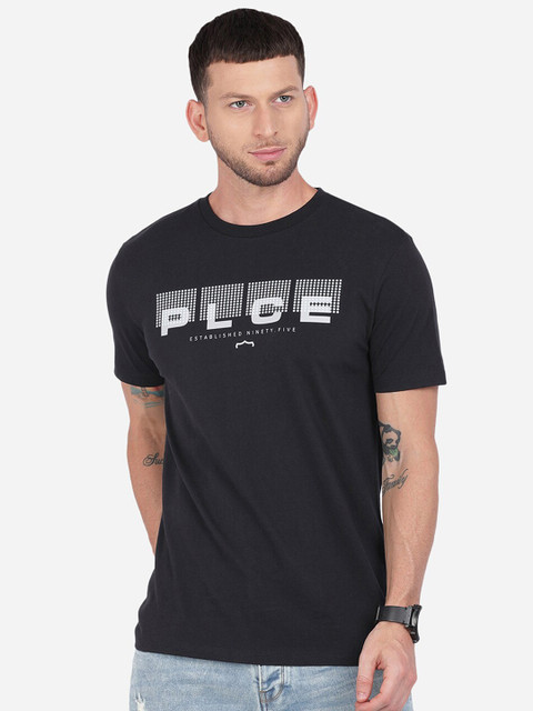 

883 Police Men Black Brand Logo Printed Cotton T-shirt