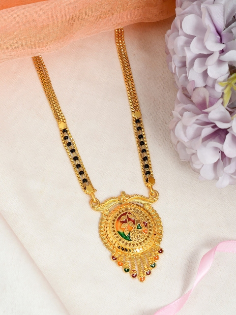 

Silvermerc Designs Gold-Plated Black Artificial Beads & Stones-Studded Maangtika