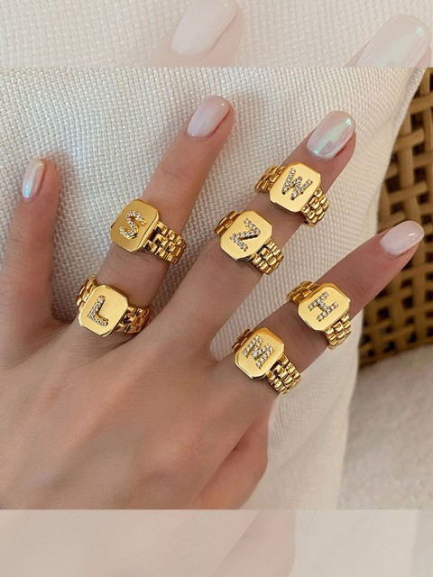 

YoungWildFree Set Of 6 Gold-Plated & White Stone-Studded Luxury Charms Pretty Design Finger Rings