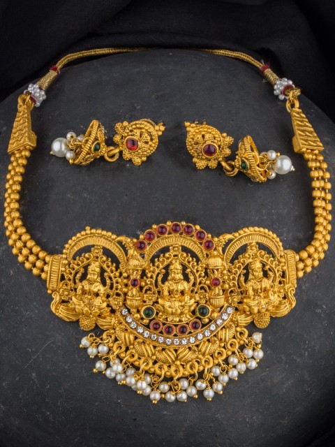 

Alankruthi Gold-Plated Red & Green Artificial Beads & Stones-Studded Jewellery Set