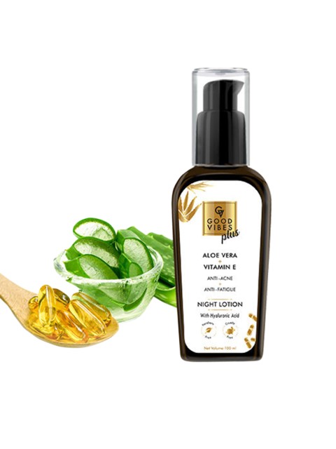 

Good Vibes Plus Aloe Vera & Vitamin E Anti-Acne Anti-Fatigue Night Face Lotion 100 ml, Transparent