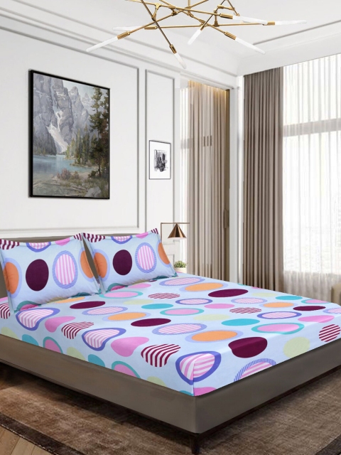 

Aura Blue & Pink Geometric 160 TC Queen Bedsheet with 2 Pillow Covers
