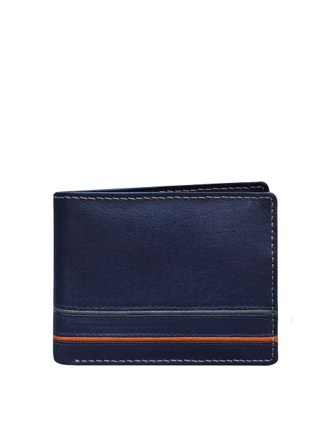 

ABYS Men Blue & Orange Textured Leather Two Fold Wallet