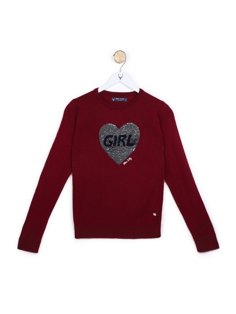 

Allen Solly Junior Girls Maroon & Grey Pullover with Embellished Detail