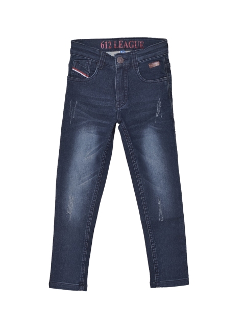 

612 league Boys Blue Slim Fit Low Distress Light Fade Jeans