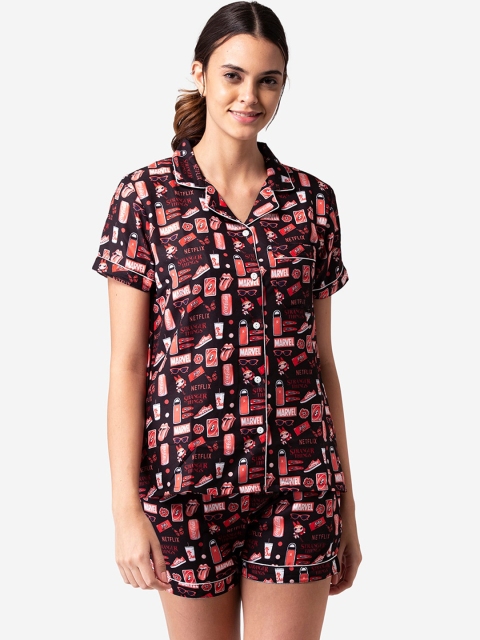 

Bellofox Women Black & Red Printed Night Suit