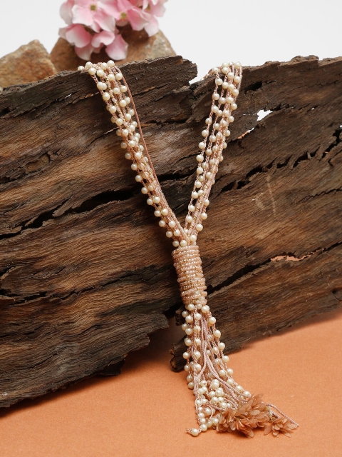 

NEUDIS Rose Gold Toned & White Beaded Handcrafted Layered Necklace