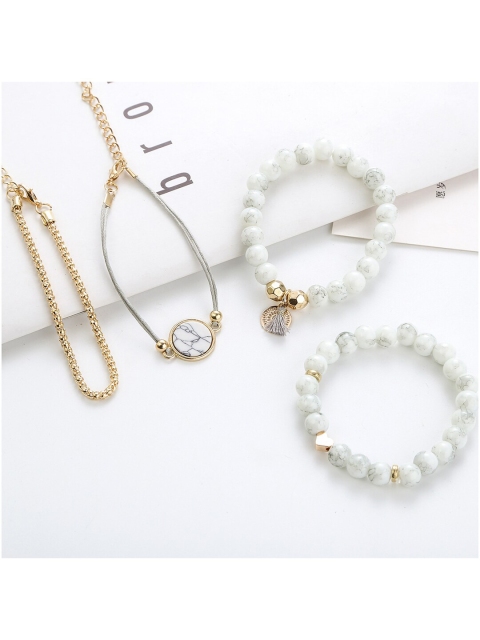 

YoungWildFree Women 4 Gold-Toned & White Brass Gold-Plated Elasticated Bracelet