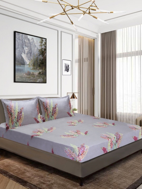 

Aura Grey & Green Floral 160 TC Queen Bedsheet with 2 Pillow Covers