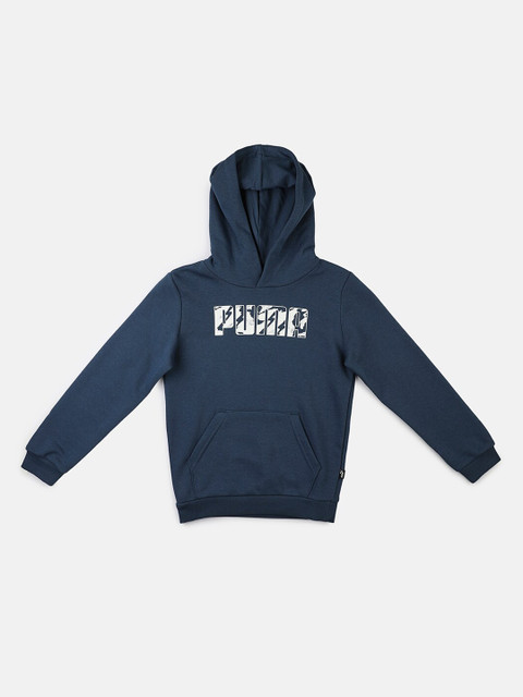 

Puma Boys Navy Blue & White Pure Cotton Printed Hooded Sweatshirt